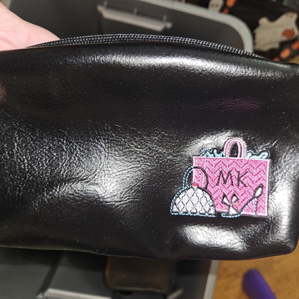 Black Cosmetic Pouch with Pink and White Logo